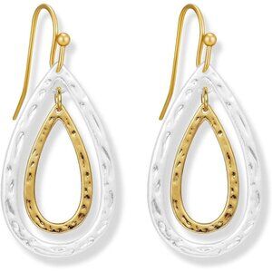 Gold and Silver Two Toned hammered teardrop Dangle Trendy Earrings for Women